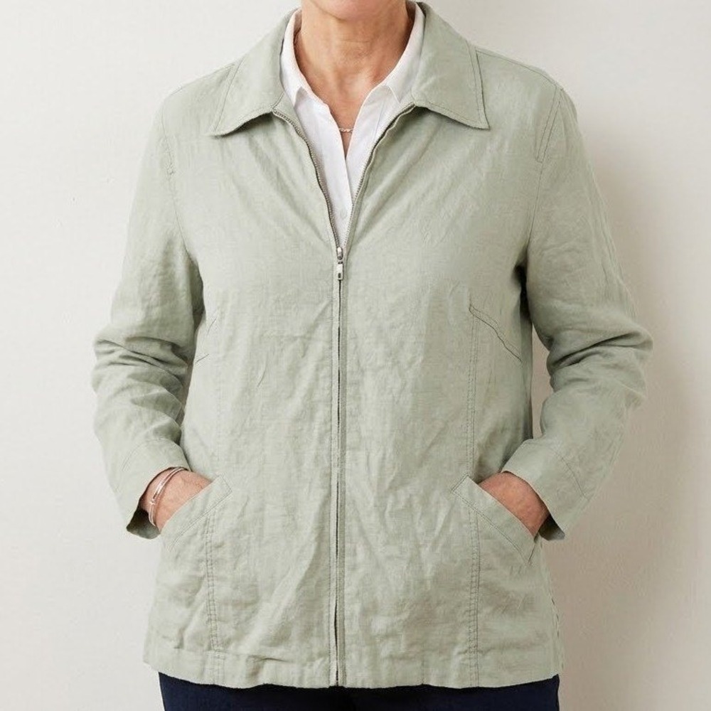 Mac & Jac Linen Cotton Jacket Womens 18 Pale Green Zip Front‎ Utility Casual